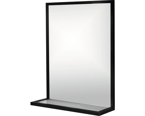 Oglinda Baie Dreptunghiulara Cordia Brw Shelf Line 65x40 Cm Cu Etajera, Rama Neagra