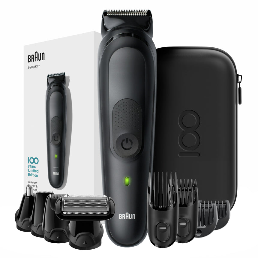 Aparat de tuns multifunctional Braun MBMGK7 Max Braun 100 years Design Edition, Wet&Dry, 7 accesorii, Negru