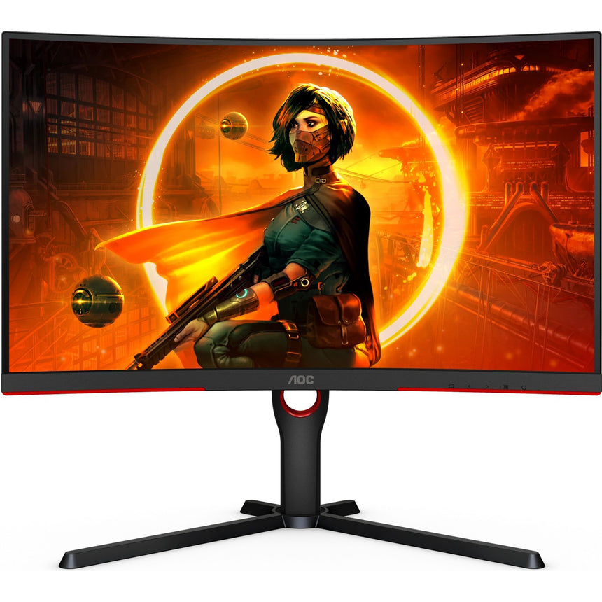 Monitor gaming curbat LED VA AOC 27", WQHD, DisplayPort, 165Hz, FreeSync Premium, Vesa, Negru/Rosu