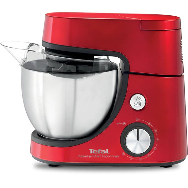 Robot de bucatarie Tefal MasterChef Gourmet QB516G, 1100 W, capacitate 4.6L, 8 trepte viteza, functie pulse, blender capacitate 1.5L, feliator, tocator de carne, tel flex, rosu