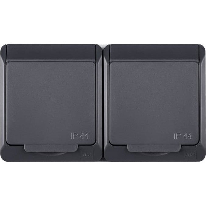 Priza dubla, Elektro-Plast, Termoplastic, 2P+Z, IP44, 250 V, 16 A, 130 x 75 x 48 mm, Gri antracit