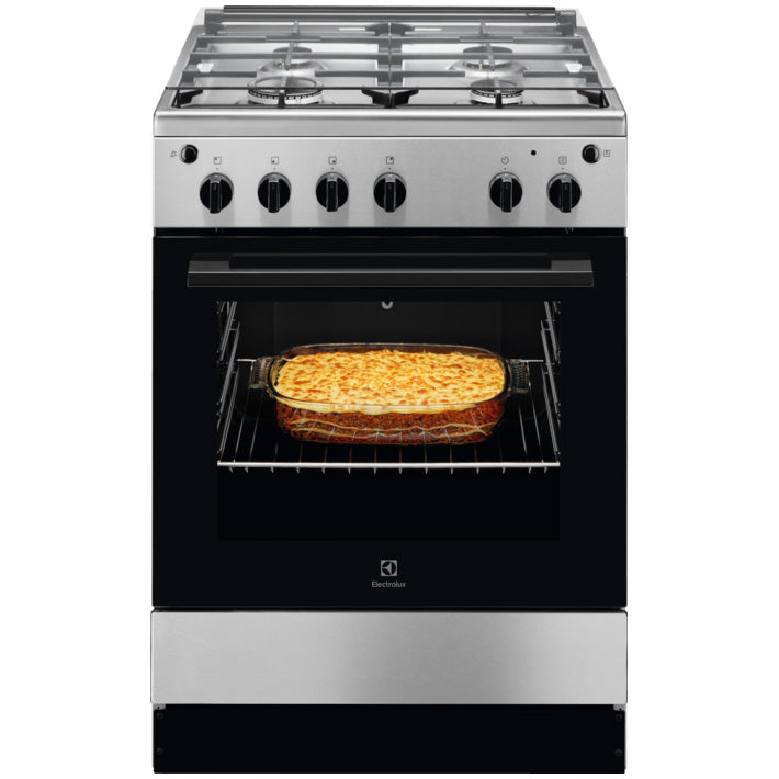 Aragaz Electrolux LKG604003X, Gaz, 4 arzatoare, Gratar fonta, Grill, Autocuratare catalitica, Aprindere electrica, 59 l, 60 cm, Inox antiamprenta