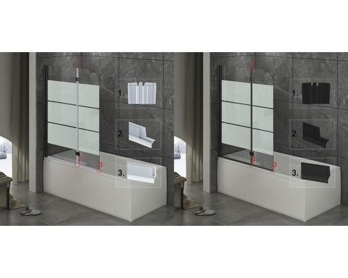 Paravan Cada Basano, 112x142 cm, 2 Elemente, Sticla Decor Dungi, Profil Negru