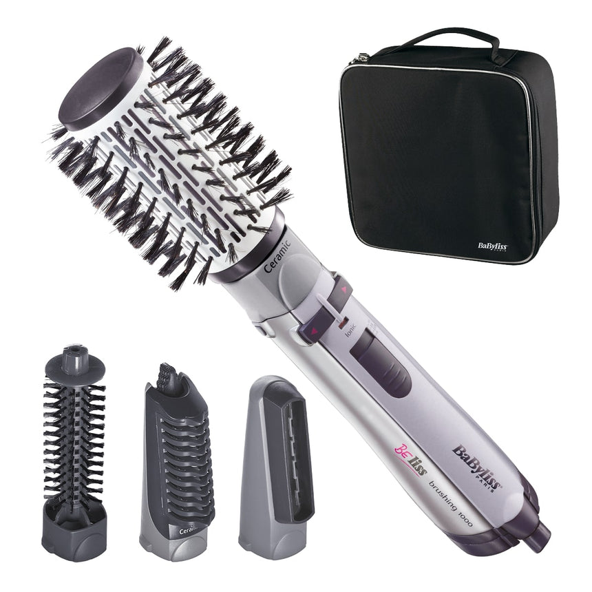 Perie rotativa BaByliss 2735E, 1000W, Ionizare, 4 Accesorii, 2 Setari temperatura/viteza, Cool-Shot, geanta depozitare, Negru
