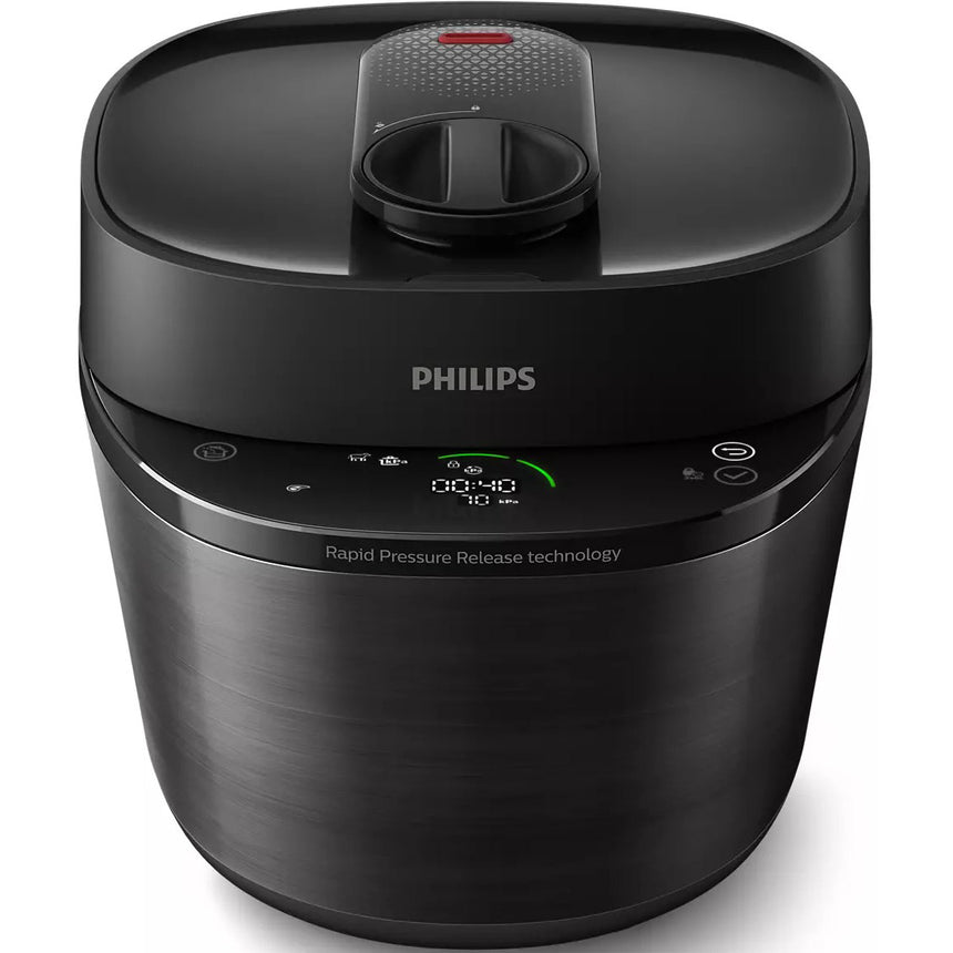 MultiCooker Philips HD2151/40 All-in-One cu gatire sub presiune , 1000W, capacitate 5l, 35 programe pre setate, gatire rapida, eliberarea presiunii, personalizarea etapelor de gatit, app HomeID, Negru