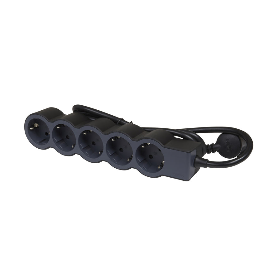 Prelungitor Legrand Revolution L694564, 5 prize, sectiune cablu 3x1.5mm, cordon 3m, Negru/Gri