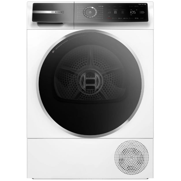 Uscator de rufe Bosch Seria 8 WQB246C0BY, Pompa de caldura, 9 kg, 15 programe, HomeConnect, SmartDry, Iluminare interioara, Iron Assist, AutoDry Technology, Clasa C, Alb