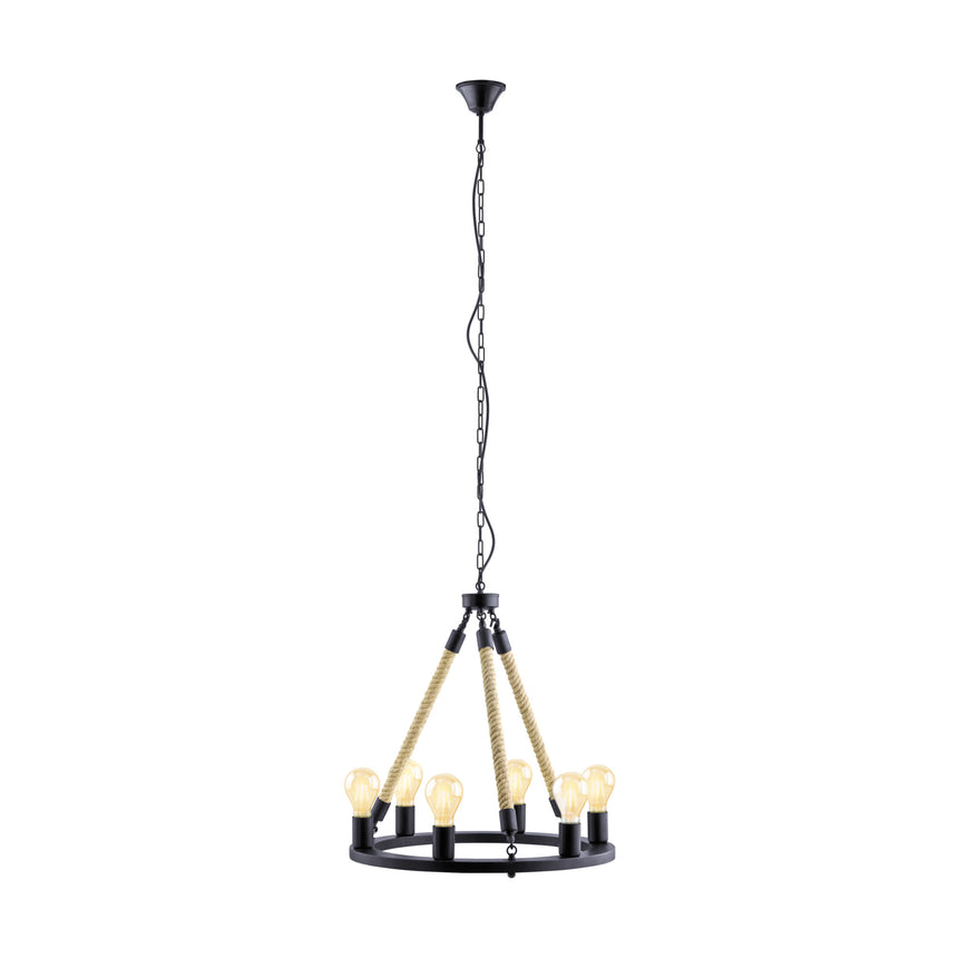 Lustra FINDLAY, 49694, EGLO, E27, 6x60W, otel, negru, 150 x 56 cm, inaltime reglabila, IP20