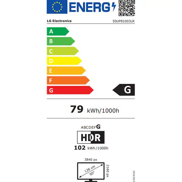 Televizor LED Smart LG 50UP81003LR, Ultra HD 4K, HDR, 126 cm, Clasa G, Negru