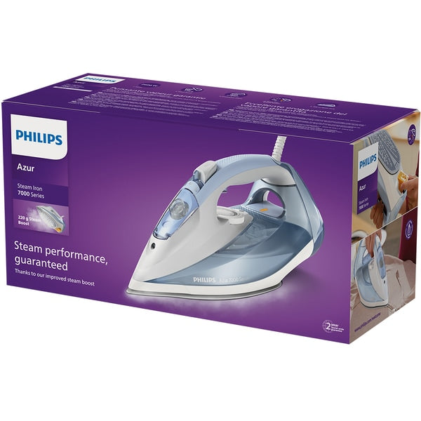 Fier de calcat philips seria 7000 dst7011/20 2600w 220g/min 300ml talpa steamglide plus albastru deschis-gri
