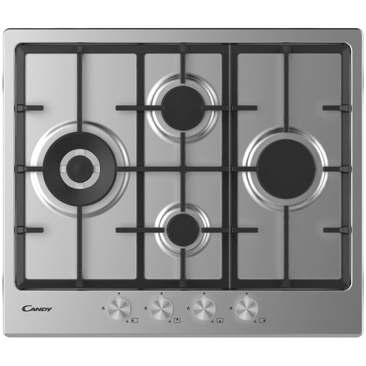 Plita incorporabila Candy CHG6DWPX, Gaz, 4 arzatoare, Gratar fonta, Arzator Wok, 60 cm, Inox