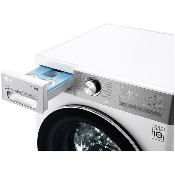 Masina de spalat rufe cu uscator LG F4DV910H2EA, Spalare 10.5 kg, Uscare 7 kg, 1400 rpm, Clasa E, Motor AI Direct Drive, Steam+, TurboWash, ThinQ, Alb
