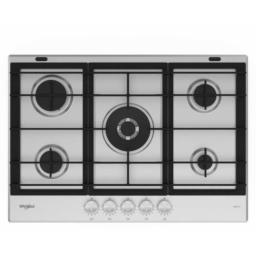 Plita incorporabila Whirlpool GMWL728IXL, Gaz, 4 zone gatit, Gratar fonta, 73 cm, Inox