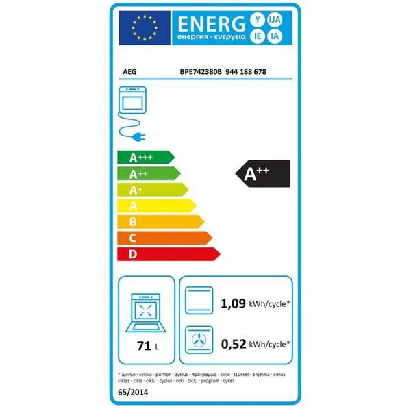 Cuptor incorporabil AEG BPE742380B, 16 functii, Curatare pirolitica, 71L, Clasa energetica A++, Negru