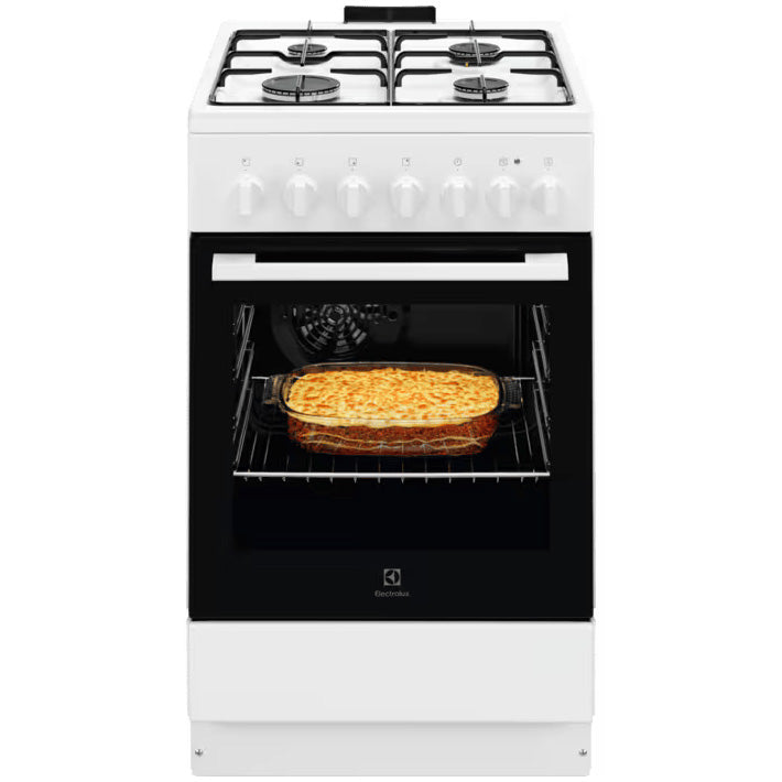 Aragaz Electrolux LKK520032W, Mixt, 4 arzatoare , Siguranta plita, Aprindere integrata, Cuptor electric, SteamBake, AirFry, Timer, Grill electric, Clasa A, 50 cm, Alb