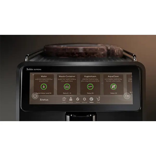 Espressor automat Saeco Xelsis Suprema SM8889/00, sistem de lapte LattePerfetto, 22 bauturi, 15 bar, ecran TFT color 7,8", 8 profiluri utilizator, filtru AquaClean, Negru