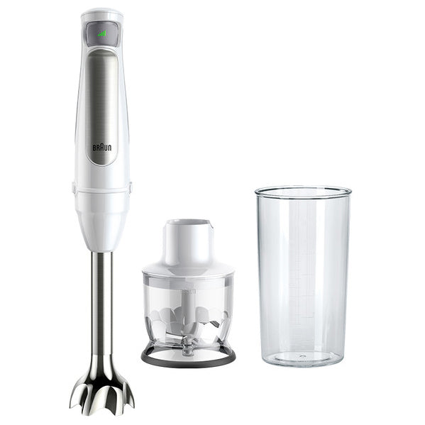Mixer vertical Braun MQ7020WH, 1000 W, Pahar gradat 0.6 l, Tocator 0.35l,Viteza variabila, Alb