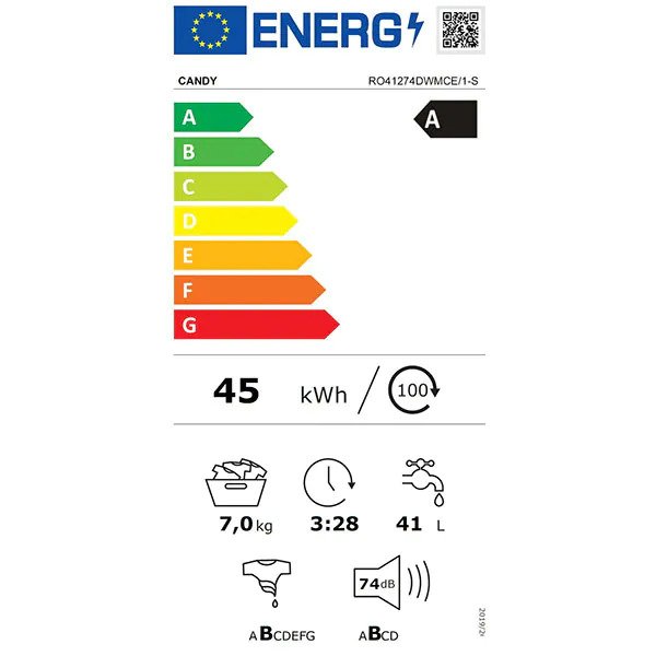 Masina de spalat rufe Slim Candy RO41274DWMCE/1-S, 7 kg, 1200 rpm, Clasa A, Wi-Fi, Inverter Motor, Mix power systems, Steam, Alb