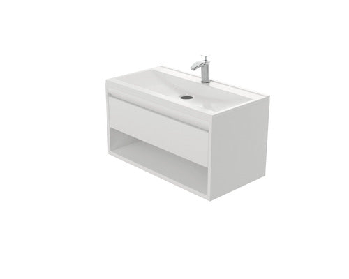 Set Mobilier Baie Esma 85, Include Baza Lavoar si Lavoar Ceramic, 85 cm, Alb