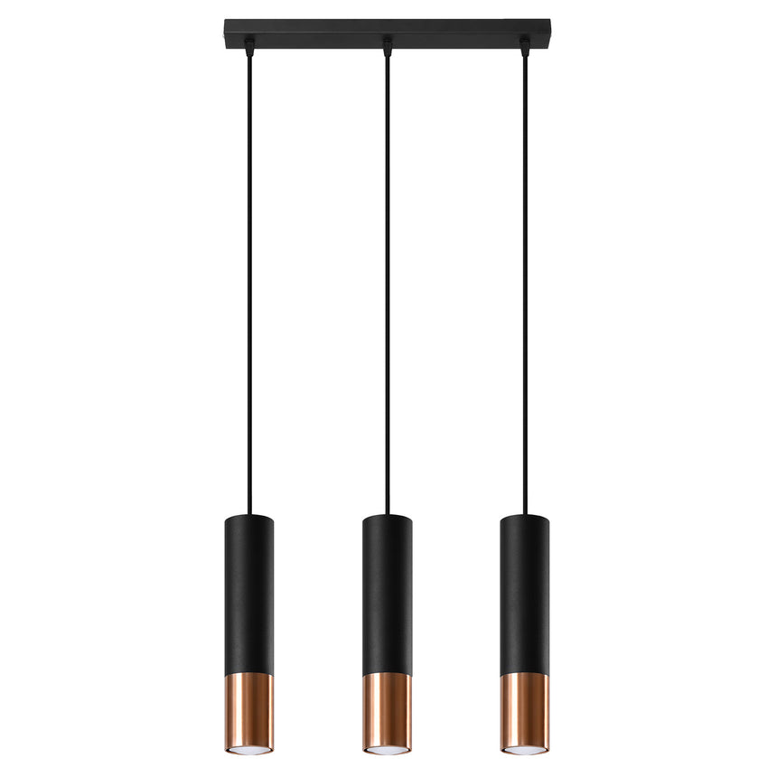 Lampa suspendata Loopez negru/auriu otel 3 becuri tub modern de interior