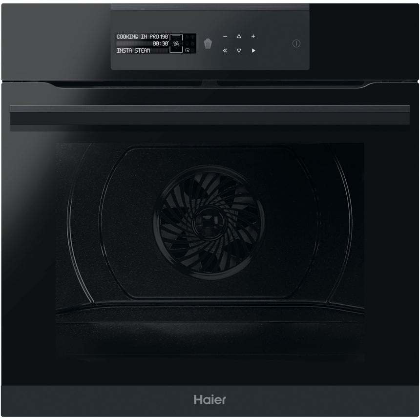 Cuptor incorporabil Haier HWO60SM6B5BH, Electric, 70 l, Autocuratare catalitica, Clasa A+, Conectivitate wi-fi, Interfata I-Text, Ghidaj telescopic, Softclose, Sticla neagra
