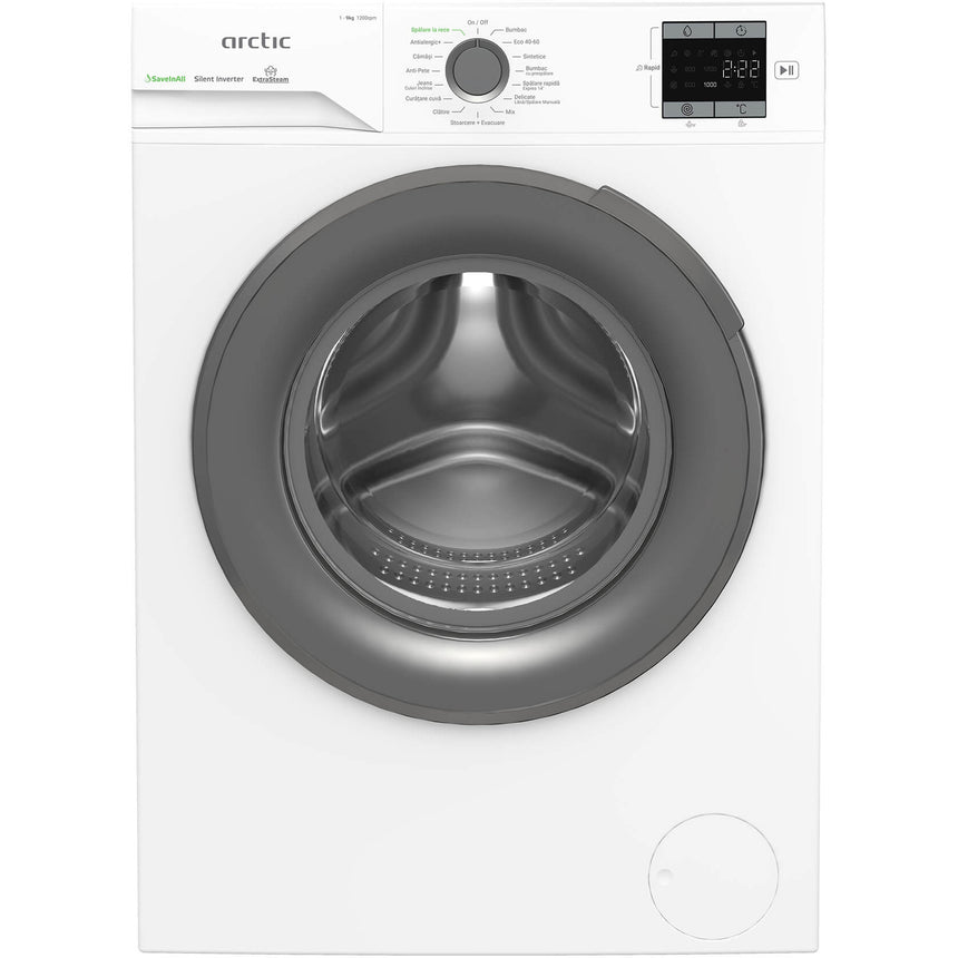 Masina de spalat rufe Arctic APLM1WFSU19210WG, 9 Kg, 1200 RPM, Motor Silent Inverter, Drum Clean+Steam, Child Lock, Anticrease, Digital Display, Add-In, Clasa A, Gri
