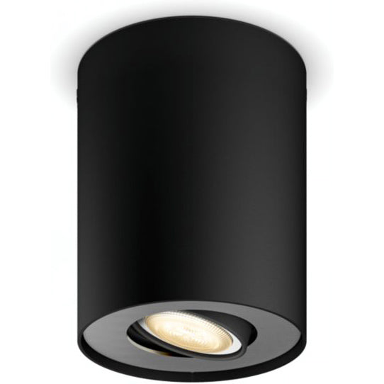 Spot luminos inteligent Philips Hue Pillar, Bluetooth, ZigBee Light Link, GU10, 5W (50W), 350 lm, lumina ambianta alba (2200-6500K), Metal, Negru, Intrerupator cu variator inclus, clasa energetica G