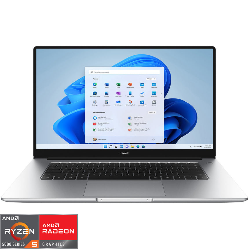 Laptop Huawei MateBook D15, Ryzen 5 5500U pana la 4.0GHz, 15.6" Full HD, 8GB, SSD 512GB, AMD Radeon™ Graphics, Windows 11 Home, Silver