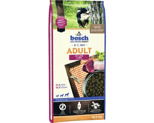 Hrana uscata pentru caini Bosch, Miel si Orez, 15kg