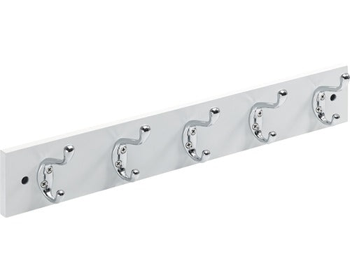 Cuier De Perete Cu 5x2 Carlige Hettich Country 500x80x75 Mm, Lemn Alb Lacuit