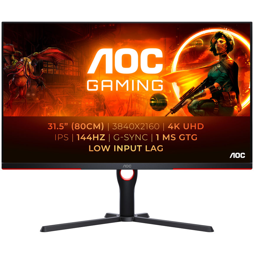 Monitor Gaming LED IPS AOC U32G3X 31.5", 4K UHD (3840x2160), 144Hz, 1ms, AMD Freesync™ Premium, NVIDIA G-SYNC™ Compatible, DisplayHDR400, FlickerFree, 2x HDMI, DisplayPort, Pivot, VESA, negru
