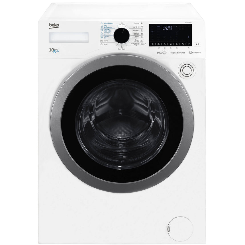 Masina de spalat rufe cu uscator Beko HTE10736XW, Spalare 10 kg, Uscare 6 kg, 1400 RPM, Clasa B, Motor Prosmart Inverter, HomeWhiz, Conectare Bluetooth, Steam Cure, AddXtra, Alb
