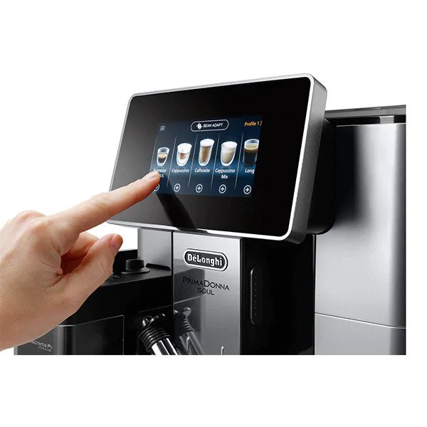 Espressor automat De'Longhi PrimaDonna SOUL ECAM 610.55.SB, 1450W, 16 tipuri de bauturi, 19 bari, Carafa pentru lapte, Sistem LatteCrema, Rasnita cu tehnologie Bean Adapt, Coffee Link App, Negru argintiu