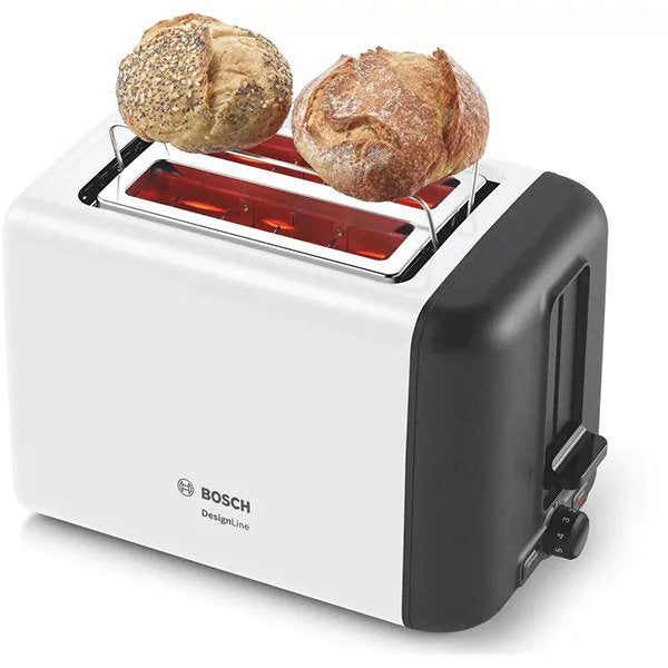 Prajitor de paine Bosch DesignLine TAT3P421, 2 felii, 970W, Alb/ gri