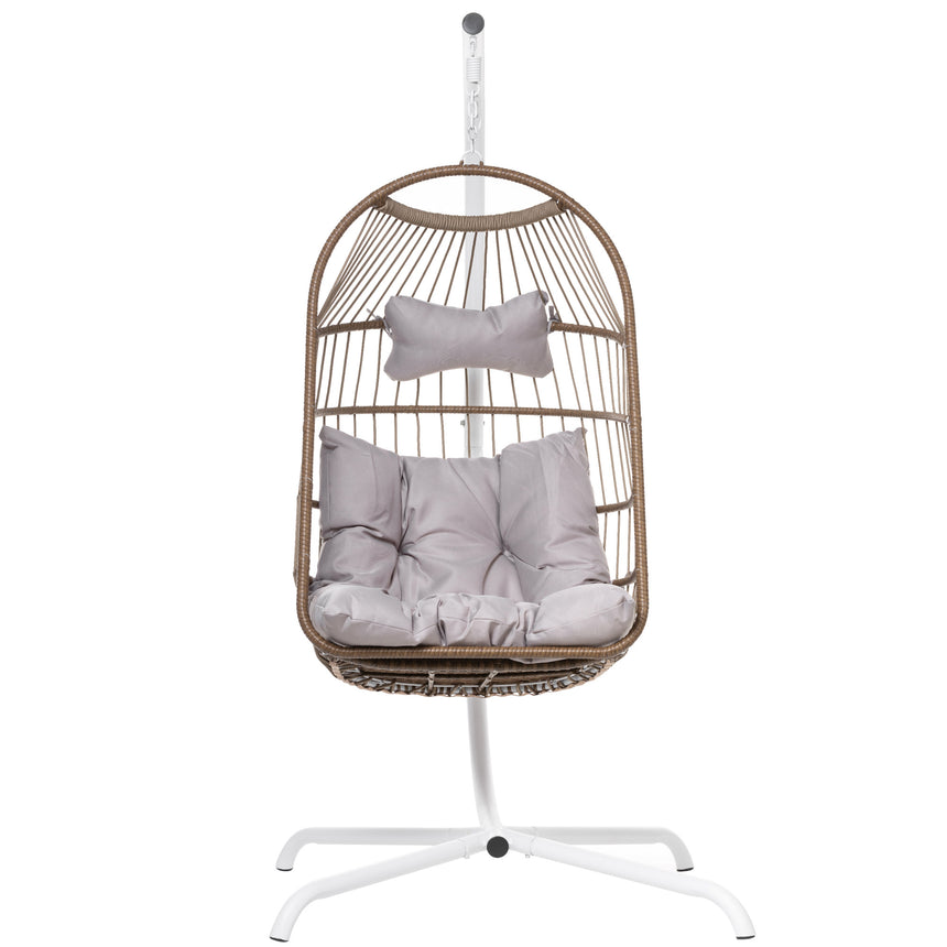 Balansoar scaun agatat, pliabil, 113x76 cm, Natur, perna gri, Bali
