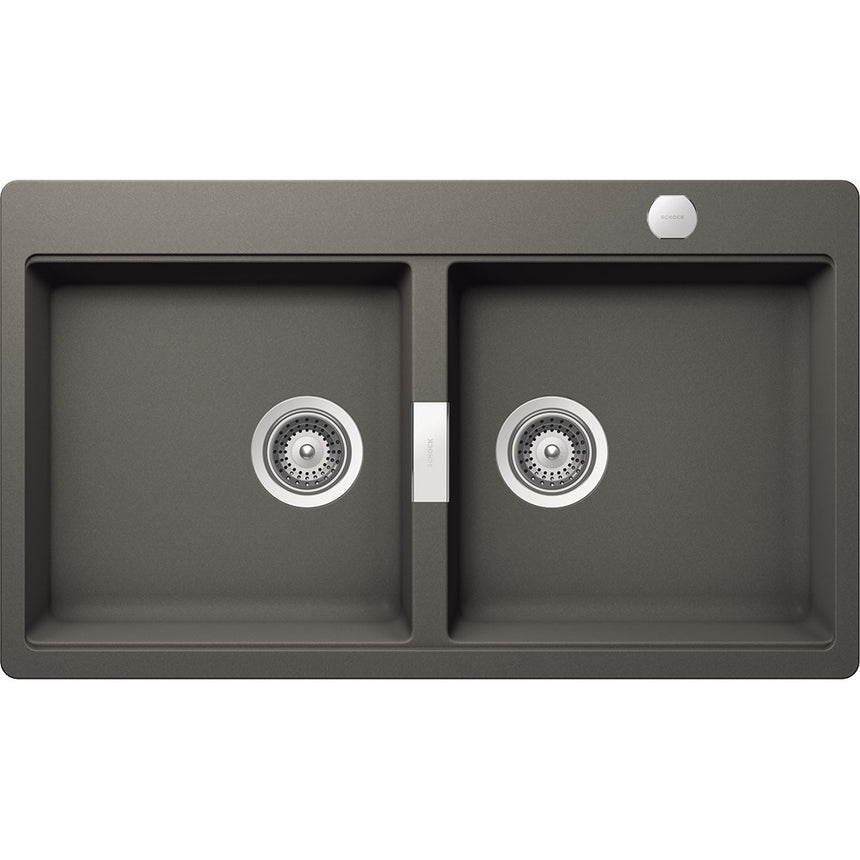 Chiuveta granit Schock Horizont N-200 Cristadur Silverstone 860 x 500 mm cu sifon automat, granit, montare pe blat, gri inchis