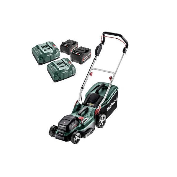 Masina gazon Metabo RM 36-18 LTX BL36 cu acumulatori, latime lucru 36 cm, volum cos 45 l, Acumulatori 2 x 18V / 5.2 Ah, Incarcator 2 x ASC 55 "Air cooled"