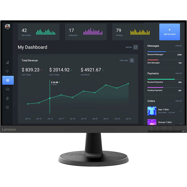 Monitor, Lenovo, D24-40 23.8", Full HD, VA, WLED, 16:9, FreeSync, 4 ms, 75 Hz, HDMI, VGA, Negru