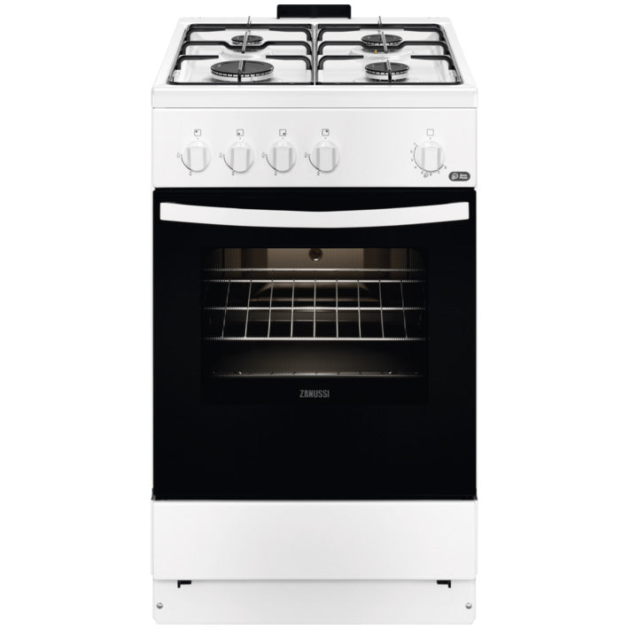 Aragaz Zanussi ZCG510V1WA, Gaz, 4 arzatoare, Siguranta plita si cuptor, 60 cm, Alb
