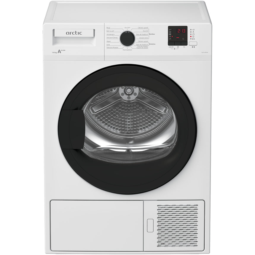 Uscator de rufe Arctic DAPLH840W, Pompa de caldura, 8 kg, 15 Programe, Silent Inverter motor, Clasa A+++, Alb