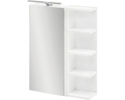 Dulap Baie cu Oglinda Matteo, 1 Usa, Polite in Lateral, Iluminare LED, PAL, 50x76 cm Alb