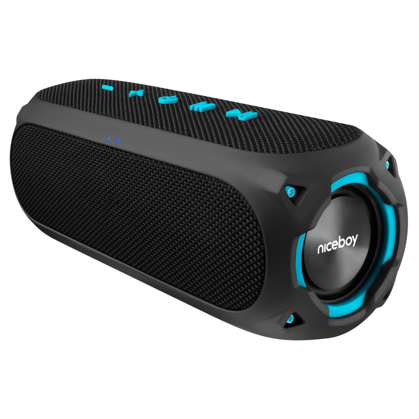 Boxa portabila Niceboy Raze Radion 4, Wireless, 30 W, Bluetooth 5.0, FM, USB, AUX, MicroSD, functie powerbank, IP67, MaxxBass, microfon, Negru/Albastru