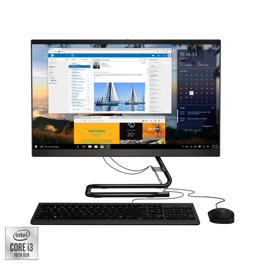 Sistem All-in-One Lenovo IdeaCentre AIO 3 24IIL5 cu procesor Intel® Core™ i3-1005G1 pana la 3.40 GHz, Ice Lake, 23.8", Full HD, IPS, 8GB DDR4, 512GB SSD, Intel UHD Graphics, Free DOS, Black