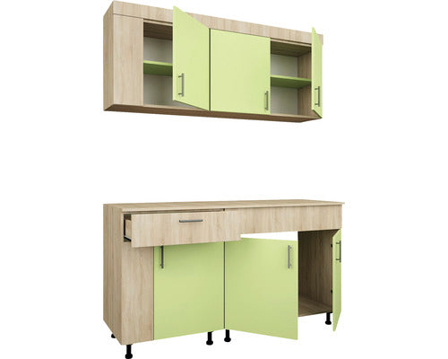 Mobila de Bucatarie, L 150 cm, Stejar Sonoma/Verde