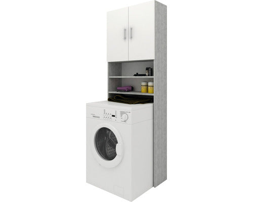 Dulap pentru Masina de Spalat Rufe PAL, 2 Usi, 65x190 cm, Alb-Gri