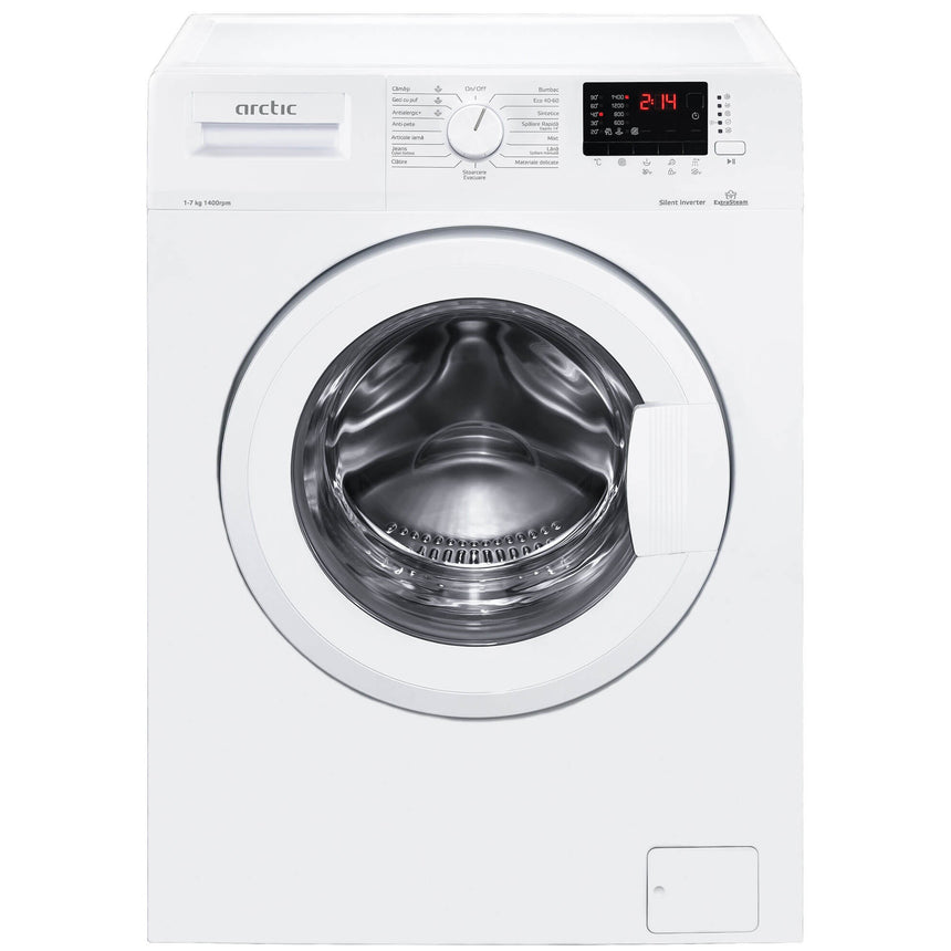 Masina de spalat rufe Arctic APL71424XLW0, 7 kg, 1400 RPM, Clasa D, Silent Inverter Motor, ExtraSteam, Add-In, Aqua Surf, Ecran LCD, Alb