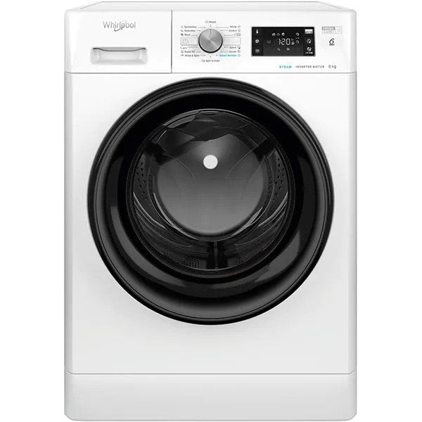 Masina de spalat rufe Whirlpool FreshCare+ FFB 8458 BV EE, 8 kg, 1400 rpm, Clasa B, Steam Refresh, Tehnologia al-6lea Simt, Motor Inverter, Alb/Negru