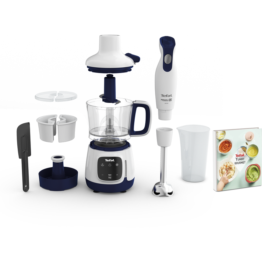 Blender Tefal Yummy Gourmet HB55W430 pentru prepararea hranei bebelusilor, 600W, aparat 4in1, capacitate de max 800ml, 2 programe automate, accesoriu Baby Gourmet, alb