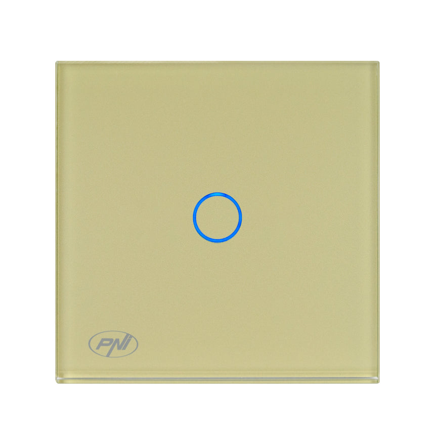 Intrerupator simplu cu touch PNI SH101G, indicator LED, sticla, Auriu