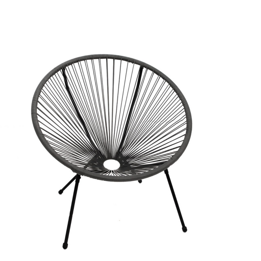 Scaun terasa rotund din metal si ratan artificial, 4 picioare, gri, 85x71x85 cm